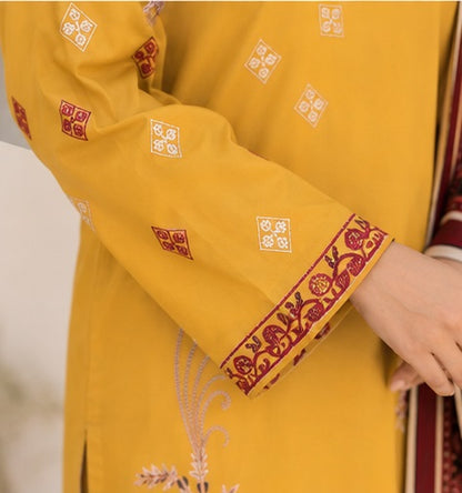 Mustard Yellow Ready-to-Wear Embroidered Lawn Suit with Printed Dupatta (Stitched)