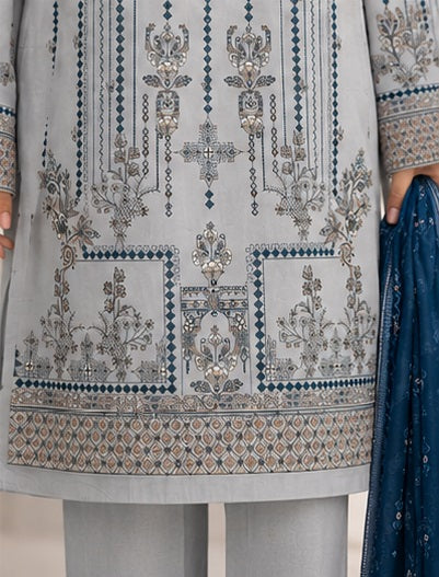 Mist Blue Embroidered Ready to Wear 3 Piece Suit with Printed Dupatta (Stitched)