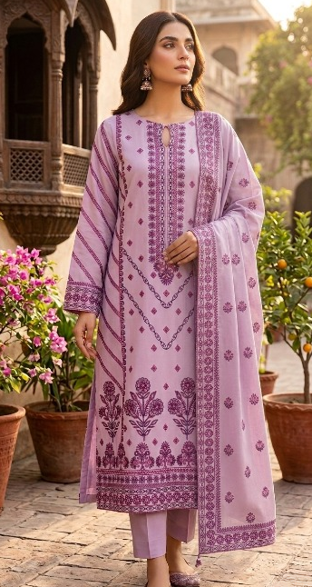 Elegant Lavender Embroidered Unstitched 3-Piece Lawn Suit (Unstitched)