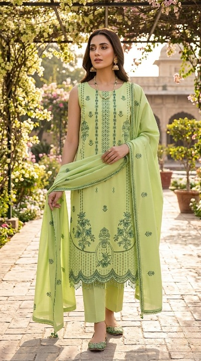 Pistachio Green Embroidered Unstitched 3-Piece Lawn Suit (Unstitched)