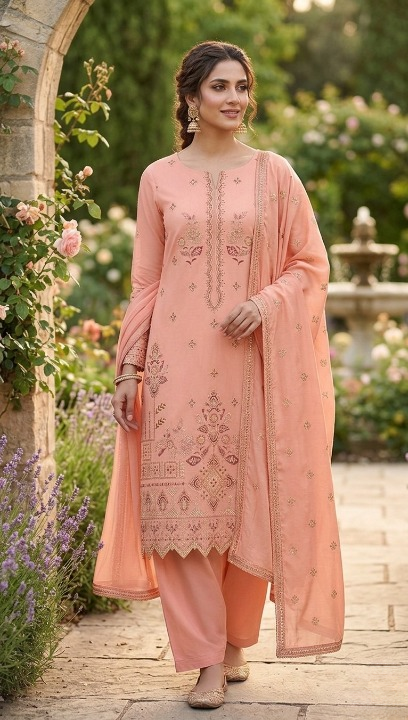 Blush Peach Embroidered Unstitched 3-Piece Lawn Suit (Unstitched)